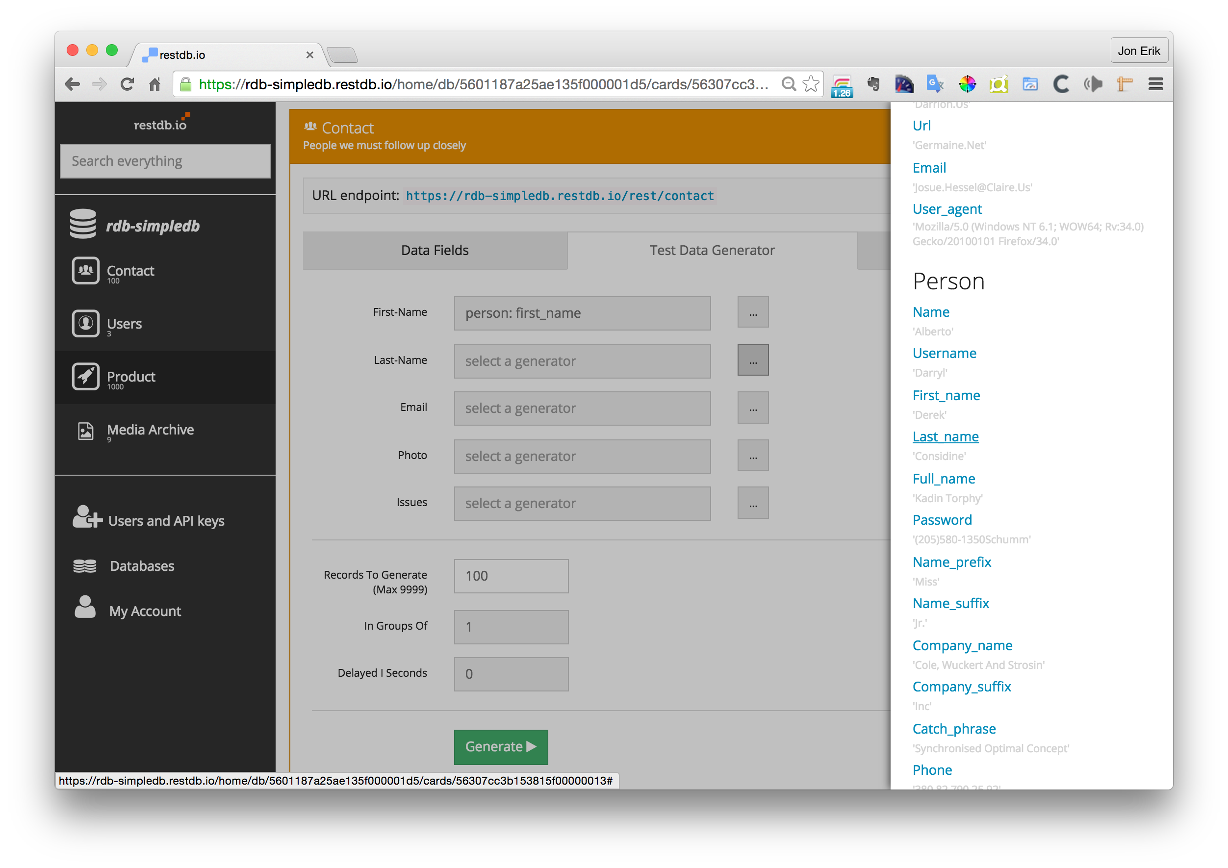 Download Random Data Generator for easy online test data in nosql mongodb - Restdb.io