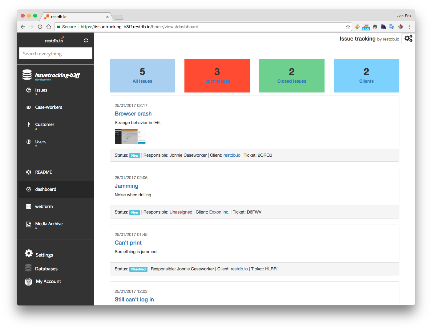 Database template Issue tracking