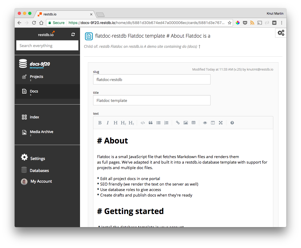 Editing markdown with restdb.io
