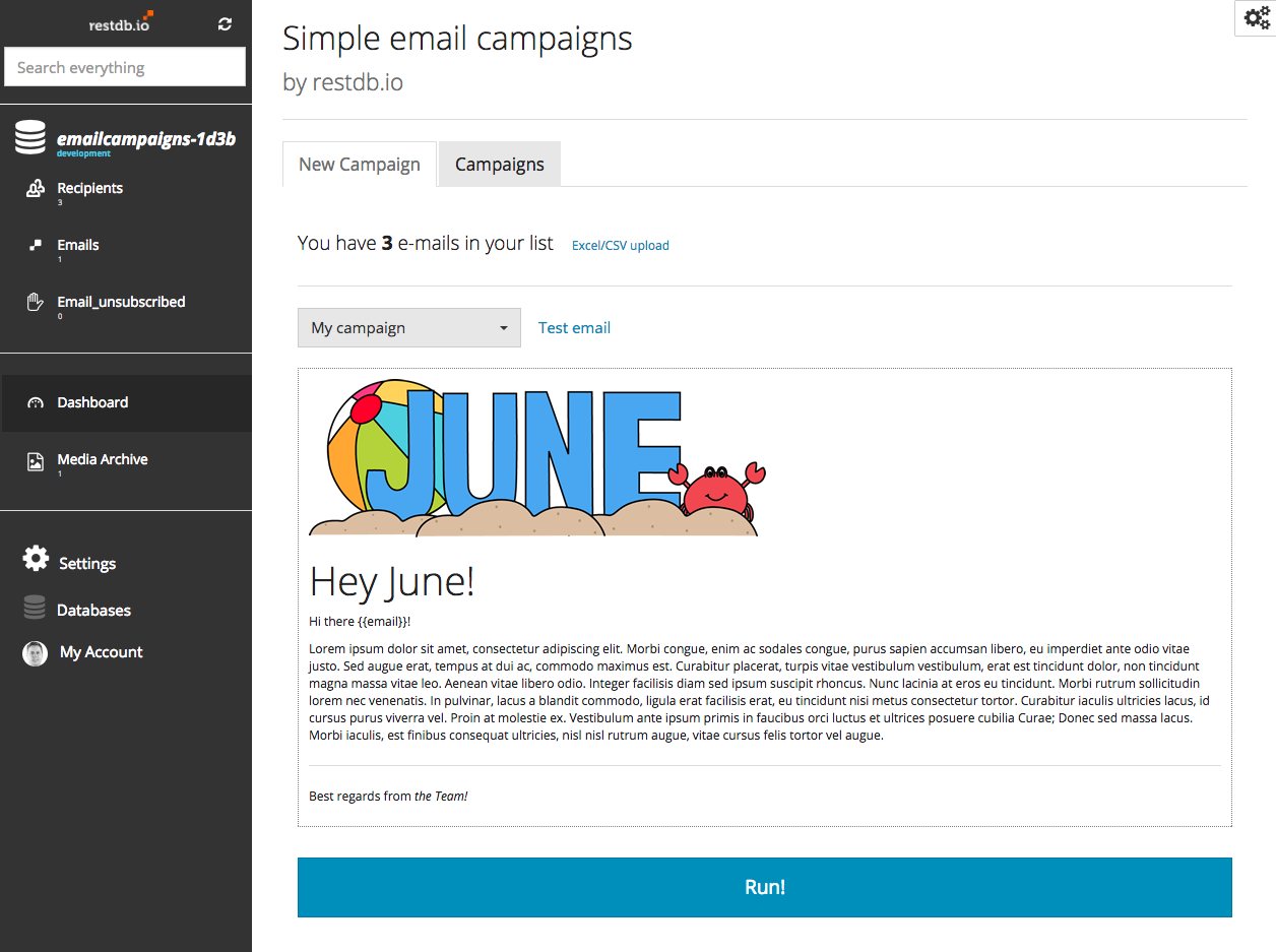 Email campaigns dashboard