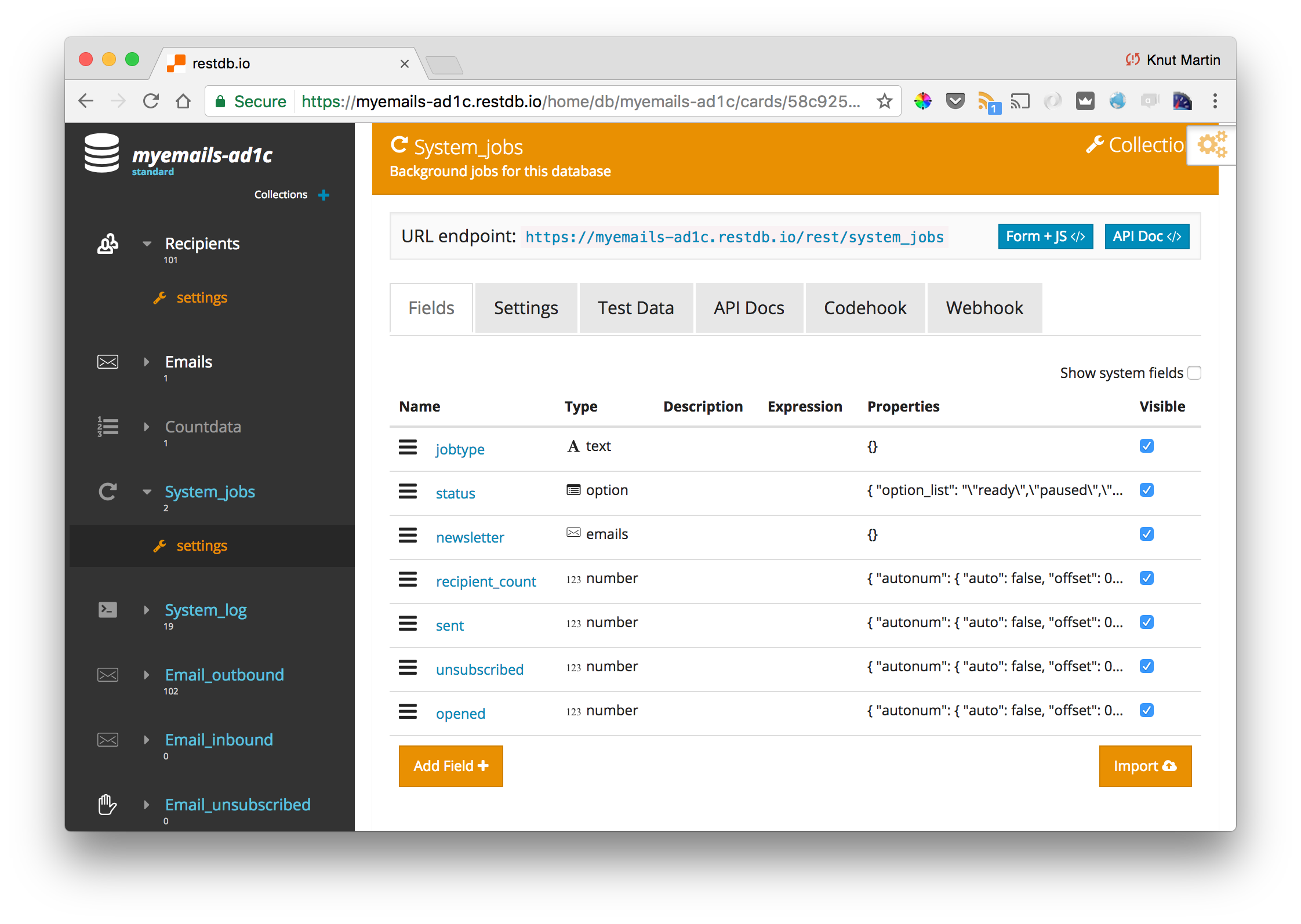 Extra fields in the System Jobs collection