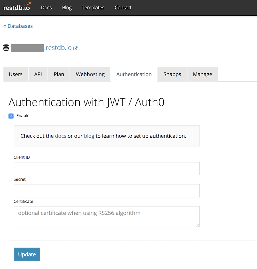 JWT setup in the database API