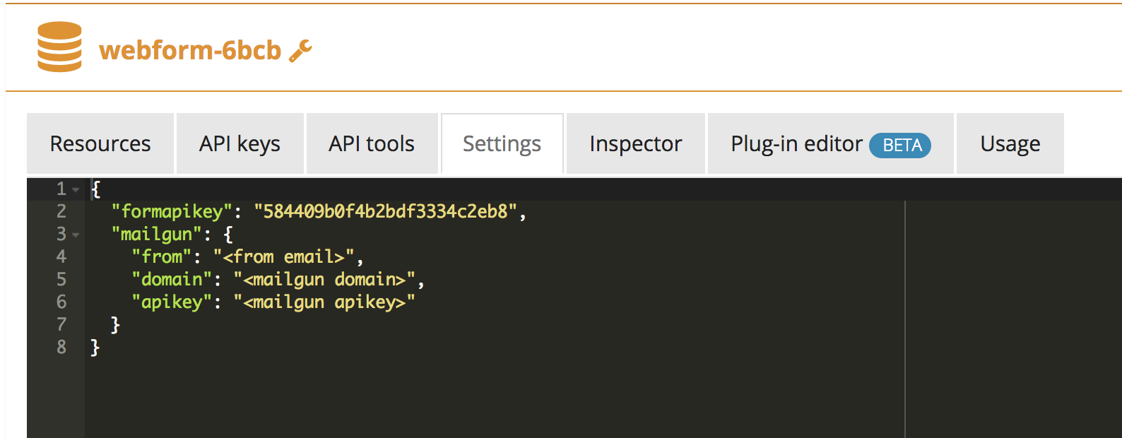 settings for the webform apikey