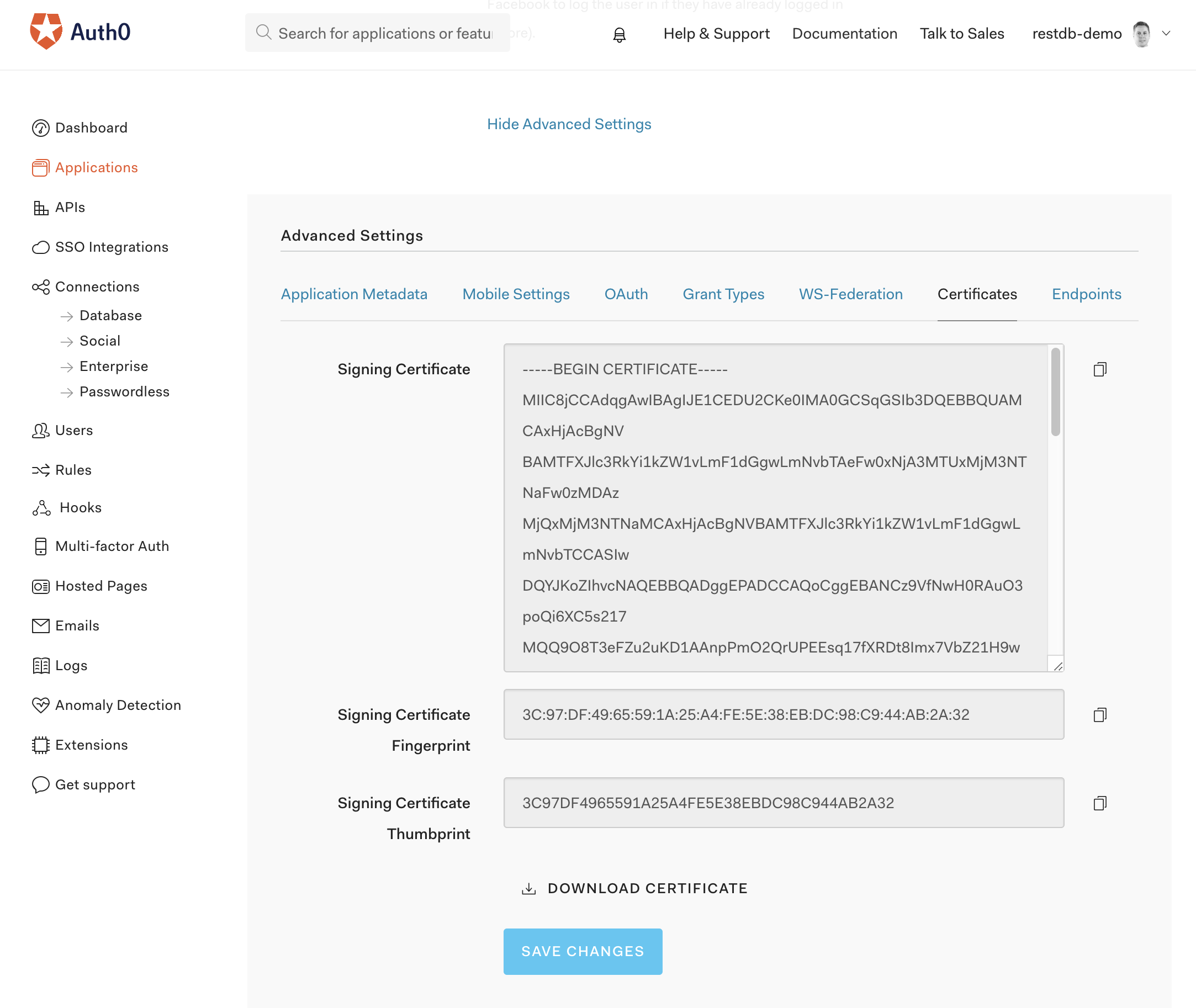 auth0 certificate